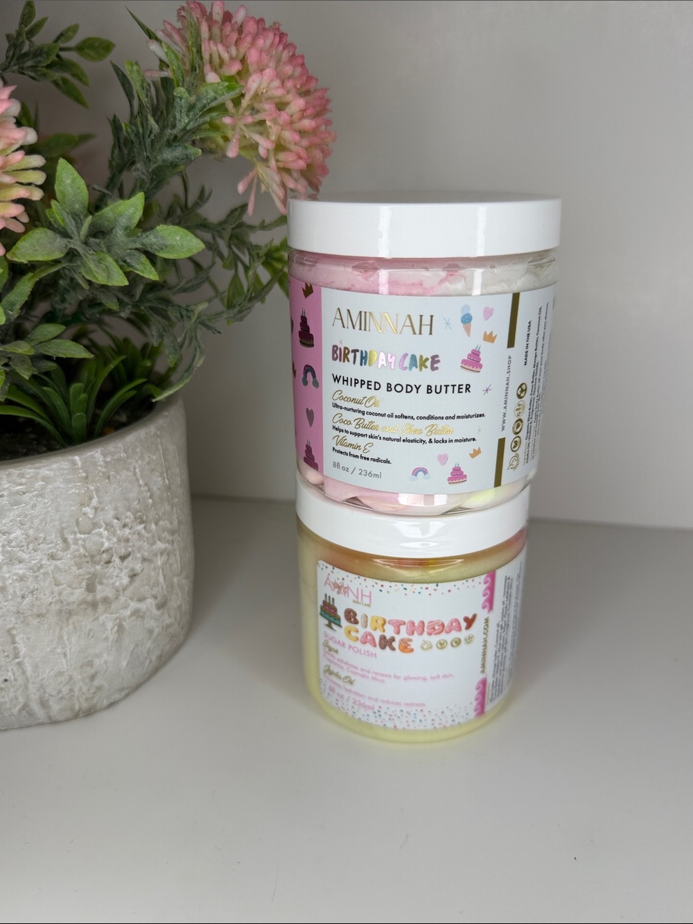 AMINNAH Birthday Cake Whipped Body Butter and Sugar Polish